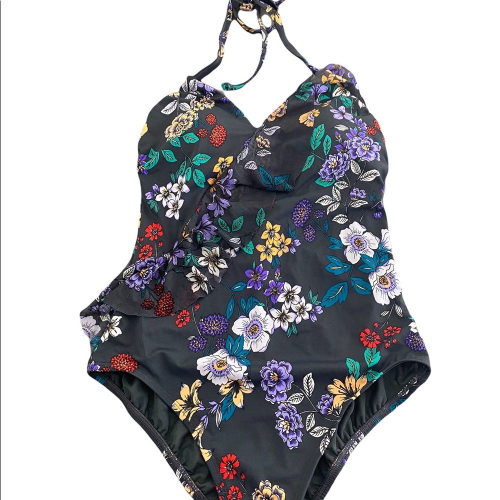 Time and Tru Womens 1 Piece Bathing Suit Floral Print Ruffle TT1033980 M 8-10